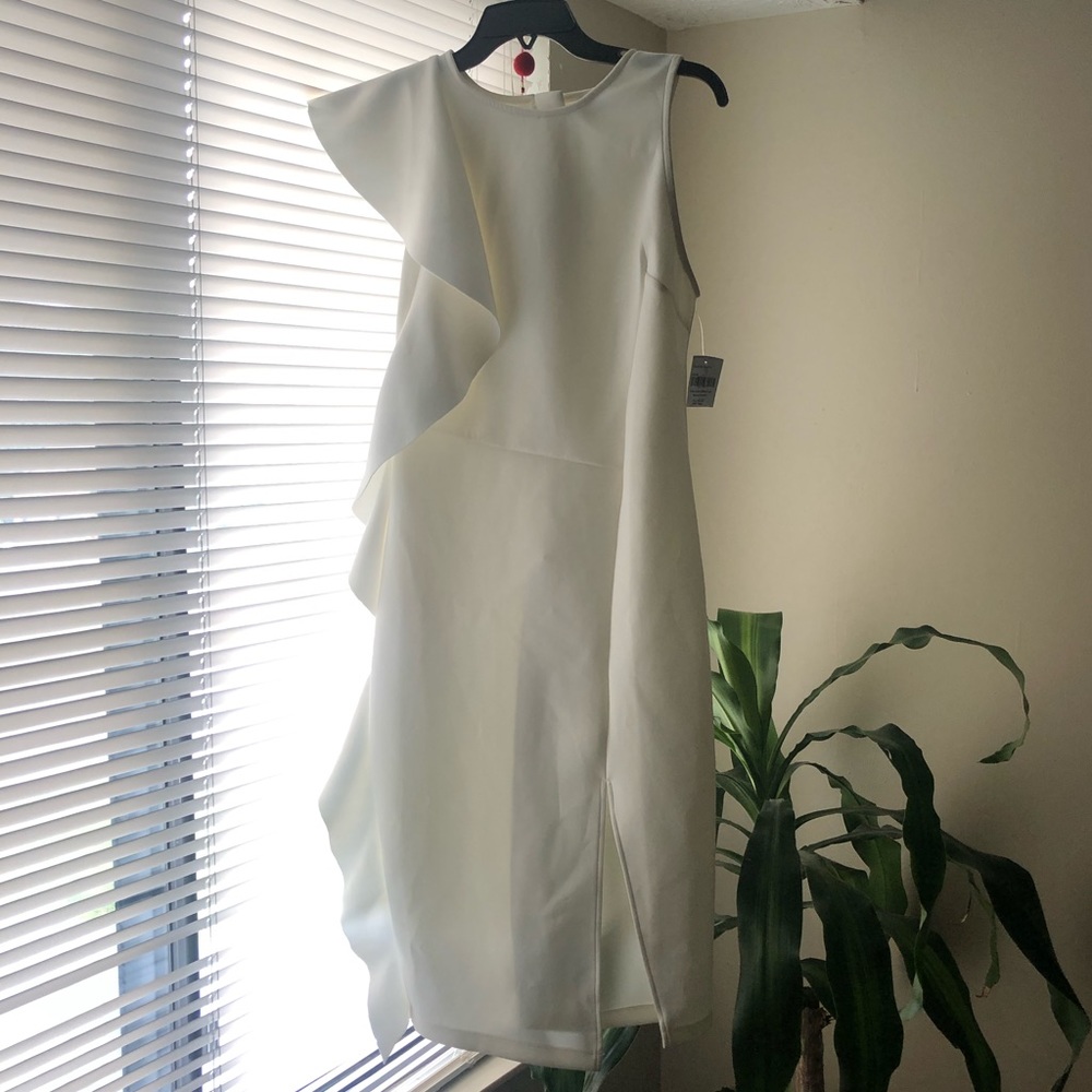 ASOS White Ruffle Midi Scuba Bodycon Dress 8  NWT
